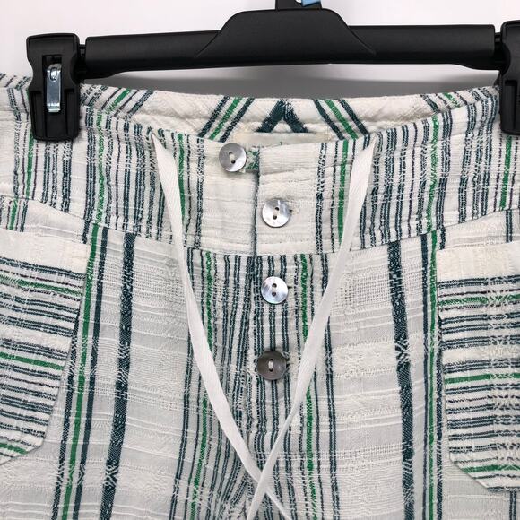 Sundance Pants Size Large Gigi Relaxed Wide Leg Striped Cotton Drawstring Green - Picture 2 of 9